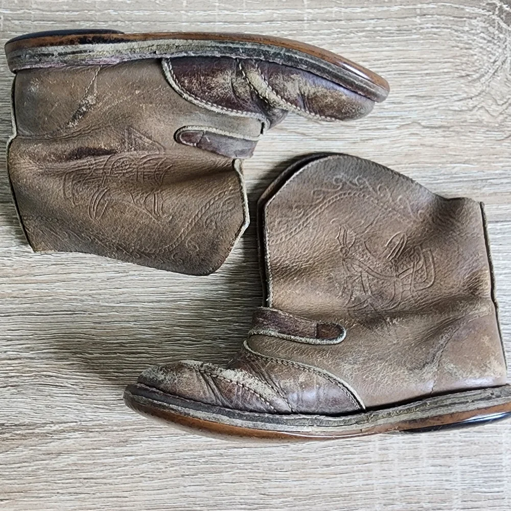 VINTAGE 50s Brown Leather Cowboy Toddler Western Boots